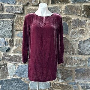 Lafayette 148 New York Velvet Long Sleeve Shift Dress in Maroon Size Small